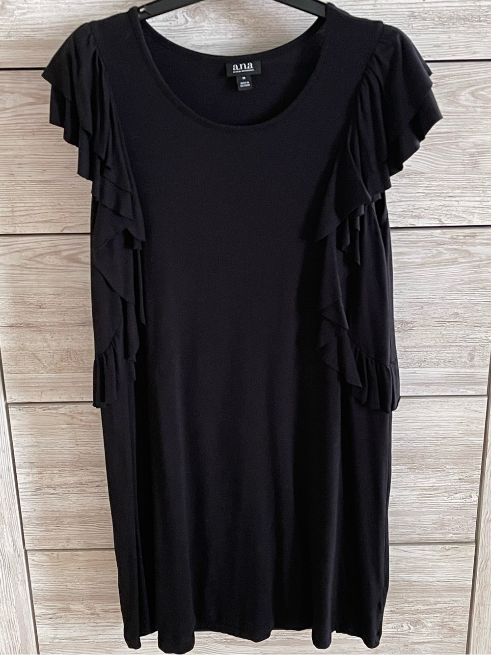 A New Approach a.n.a. black ruffle sleeve shift style rayon dress medium summer